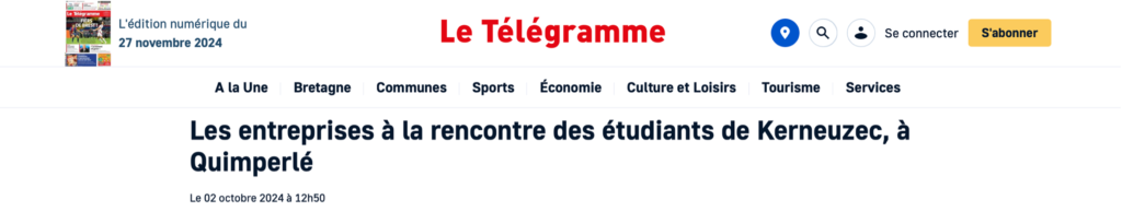 Titre article du Télégramme à la suite du job dating organisé par la section BTS NDRC du lycée de Kerneuzec