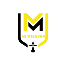 C'est un logo de football, de l'AS Melgven. il est composé de 2 couleur du jaune et du noir. de bar en forme de U sont au extrémité une noir à gauche et une jaune à droite, en bas du U il y a une hermine en noir. A l'interieur du U est est place 2 M superposé un jaune à gauche et un noir a droite  